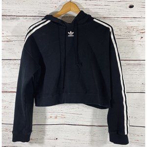 Adidas Originals Cropped Hoodie Womens Small Black White Long Sleeve Sweatshirt